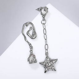 Серьги висячие со стразами Звёздочка со спиралью, цвет белый в серебре, 6,5см - Queen fair фото 2
