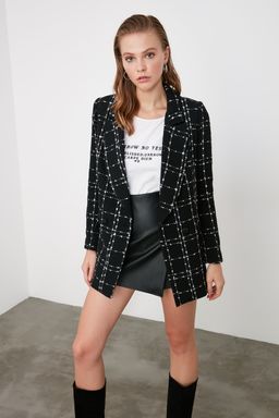 Siyah Tuvit Regular Dokuma Ekose Blazer Ceket TWOAW21CE0105