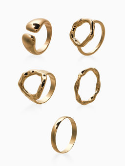 Набор колец 5 шт "Новый стиль" мятый, размер МИКС, цвет золото