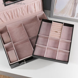 Шкатулка кожзам под часы 4 отделения и бижутерию Чёрный чемоданчик 9х32,5х26 см - Simaland фото 7