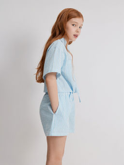 ACOOLA / Блузка детская для девочек Messia_bl голубая полоска  фото 4