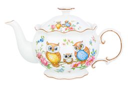 Чайник 700 мл 22*12,5*13 см Совушки рифленый, NEW BONE CHINA