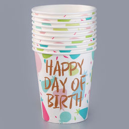Цена за 10 шт. Стакан бумажный Happy Birthday, колпаки, 250 мл