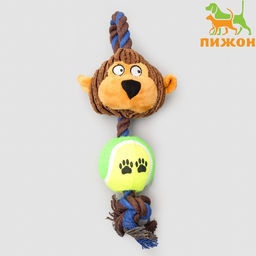 Игрушка для собак 3-в-1 Обезьяна: канатная, мягкая с пищалкой, войлочный мяч, 30 см