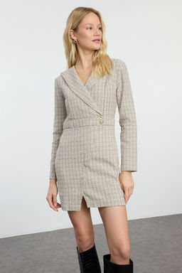 Trendyolmilla Bej Ekose / Kareli Dokuma Elbise TWOAW24EL00339 фото 16