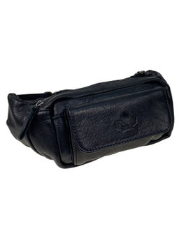 Мужская сумка на пояс из натуральной кожи цвет черный