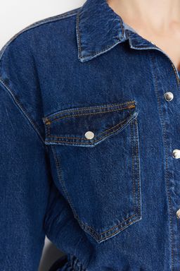 Lacivert A-Kesim Beli Lastikli Denim K?sa S?k Mezuniyet Elbisesi TPRAW23EL00420 - Trendyolmilla фото 5