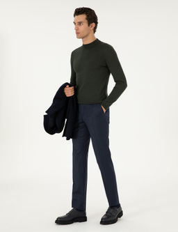 Haki Slim Fit Y_n Kar___ml_ _eyrek Bal_k__ Yaka Basic Triko Kazak
