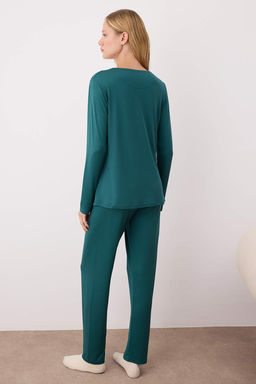 Yesil Eglenceli Nak?sl? Yumusak Tuse Orme Pijama Tak?m? THMAW26PT00188