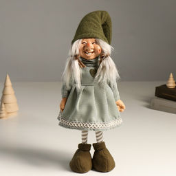 Интерьерная кукла текстильная «Бабка Ёжка в зеленом платье с сердечком и колпаке», 36 см