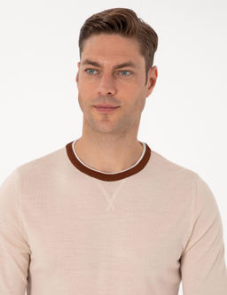 Kum Melanj Slim Fit Bisiklet Yaka Y_n Kar___ml_ Triko Kazak - Pierre cardin фото 2