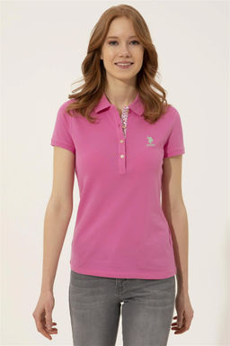 Женская розовая футболка с воротником поло Basic - U.s. polo assn фото 7