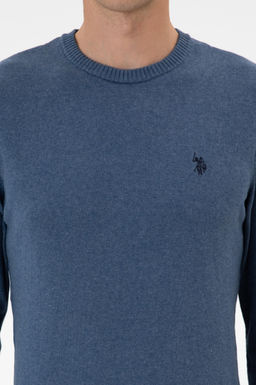 Erkek Slim Fit Bisiklet Yaka Koyu Mavi Melanj Basic Kazak - U.s. polo assn фото 6