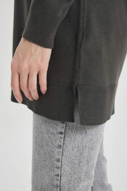 Трикотажный свитер стандартного кроя с круглым вырезом и туникой - Defacto фото 6