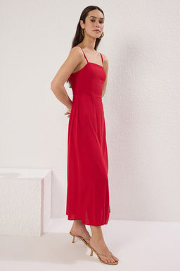 TRENDYOLMILLA K?rm?z? Duz Duz Kesim Gipeli Maxi Dokuma Elbise TWOSS25EL00626 фото 2