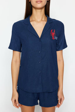 Trendyolmilla Ind?go Nak?sl? Sortlu Dokuma Pijama Tak?m? THMSS23PT00079 фото 21