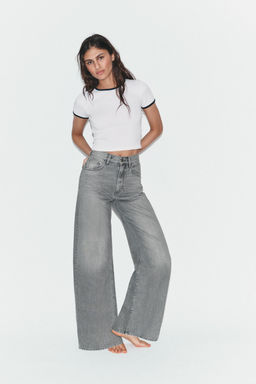 JEANS TRF EXTRA WIDE LEG TIRO ALTO / Gris claro