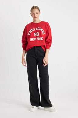 Толстовка из плотной ткани свободного кроя с круглым вырезом и принтом - Defacto фото 2