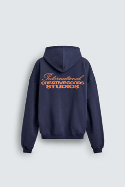 SUDADERA TEXTOS CONTRASTE CAPUCHA / Marino