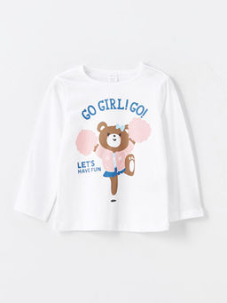 Bisiklet Yaka Uzun Kollu Bask?l? K?z Bebek Ti??rt