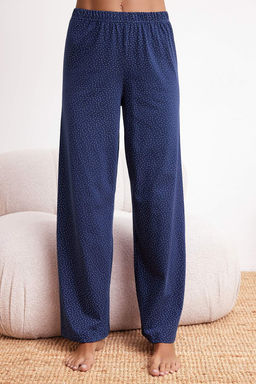 Lacivert Puantiyeli Buzgulu On Detayl? Pamuklu Yumusak Tuse Orme Pijama Tak?m? THMSS26PT00117