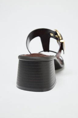 LEATHER BLOCK HEEL SANDALS - Zara фото 6