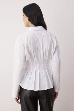 Beyaz Pili Detayl? Vucuda Oturan Lycral? Pamuklu Poplin Gomlek TWOAW26GO00136 - Trendyolmilla фото 4