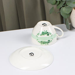Чайная пара Доляна «Эвкалипт», 2 предмета: чашка 280 мл, блюдце d=15 см, фарфор, белая