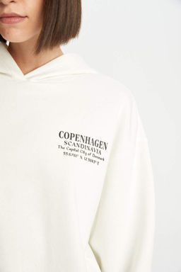 Женская толстовка свободного кроя с капюшоном и принтом - Defacto фото 5