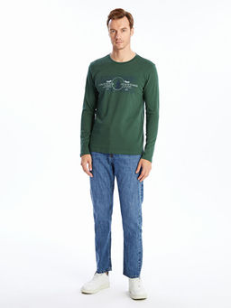 Bisiklet Yaka Uzun Kollu Bask?l? Erkek Sweatshirt