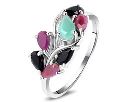 Кольцо, изумруд берилл , рубин корунд , сапфир корунд, Брюнетка