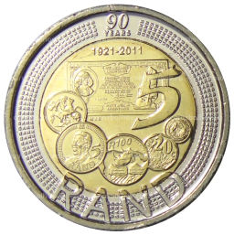 5 рэндов 2011 года ЮАР 90 лет Южноафриканскому Резервному Банку