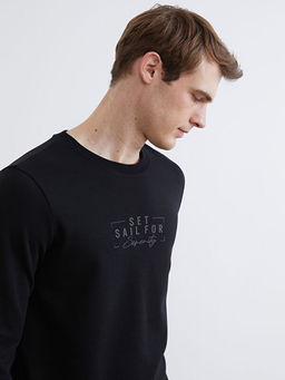 Bisiklet Yaka Bask?l? Erkek Sweatshirt