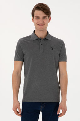 Erkek Slim Fit Polo Yaka Antrasit Melanj Basic Ti__rt Sepette S_rpriz _ndirim