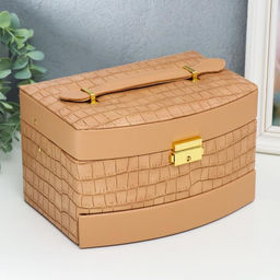 Шкатулка кожзам для украшений сундучок Карамель питон комбинированная 13х15х21,5 см