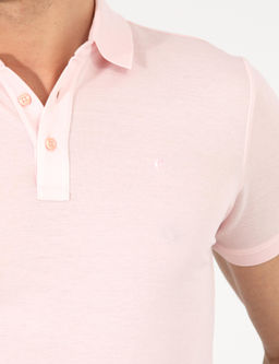 Pembe Polo Yaka Slim Fit Basic Merserize T-shirt