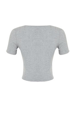 Trendyolmilla Ekru Patl? Crop Havuz Yaka Fitilli Esnek Orme Bluz TWOSS24BZ00364 фото 8