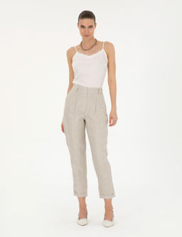 Bej Keten Kar___ml_ Carrot Fit Pantolon