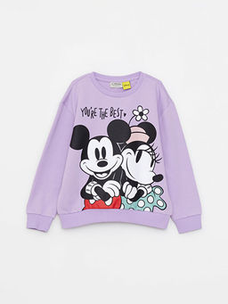 Bisiklet Yaka Minnie ve Mickey Mouse Bask?l? Uzun Kollu K?z ?ocuk Sweatshirt
