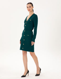 Koyu Ye_il Slim Fit Triko Elbise