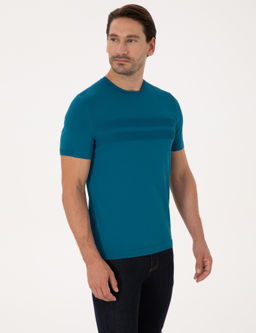 Petrol Mavisi Slim Fit Bisiklet Yaka Triko T-shirt - Cacharel фото 3