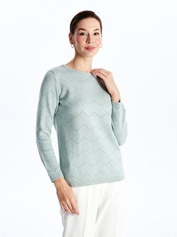 Bisiklet Yaka Desenli Uzun Kollu Kad?n Triko Kazak