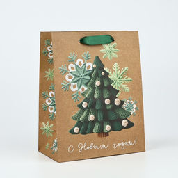 Цена за 2 шт. Пакет подарочный новогодний крафтовый «С Новым годом», MS 18×23×10 см