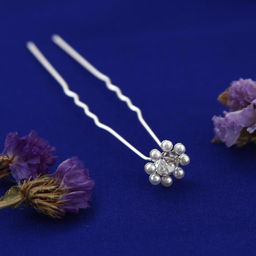 Цена за 9 шт. Шпилька для волос «Жемчужная ромашка», серебро