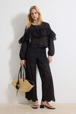 Siyah F?rf?rl? Genis Kal?p Dokuma Brode Bluz TWOSS26BZ00219 - Trendyolmilla фото 2