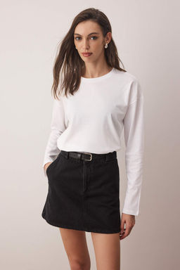 TRENDYOLMILLA Siyah-Beyaz 2li Paket %100 Suprem Oversize/Genis Kesim Orme T-Shirt TWOAW25TS00004  фото 14