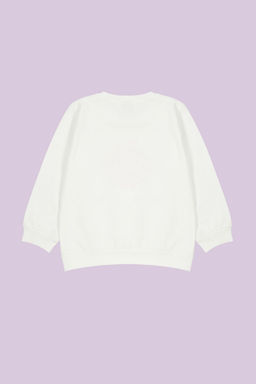 Ekru*004 K?z Cocuk Mevsimlik-Ince Kalp Desenli Orme Sweatshirt TKDAW25SW00001