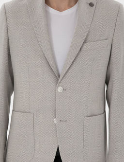 A__k Gri Slim Fit Y_n Keten Kar___ml_ Ceket