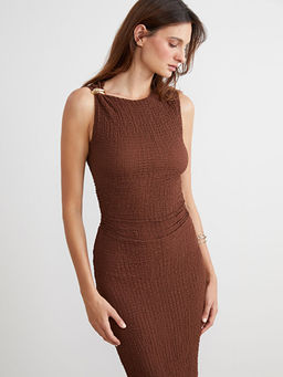 Bisiklet Yaka B?zg?l? Bodycon Elbise