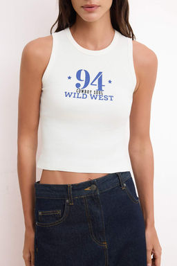 Ekru Bask?l? Fitted/Vucuda Oturan Halter Yaka Kolsuz Fitilli Esnek Orme Atlet TWOSS26AL00039 - Trendyolmilla фото 3